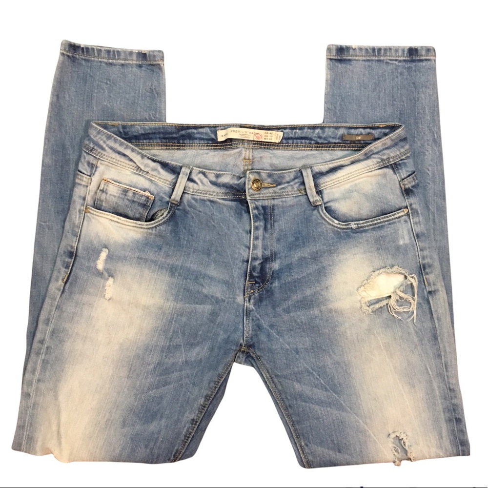 Zara Trafaluc distressed jeans size 10 slim fit denim destroyed skinny
